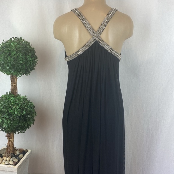 La Femme Black Embellished Empire Waist Sleeveless Halter Maxi Long Formal Dress - Picture 3 of 10